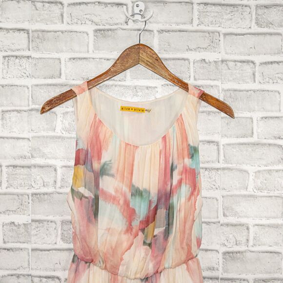 Alice & Olivia Women's 100% Silk Watercolor Pleated Dress sleeveless size Small - Picture 7 of 8